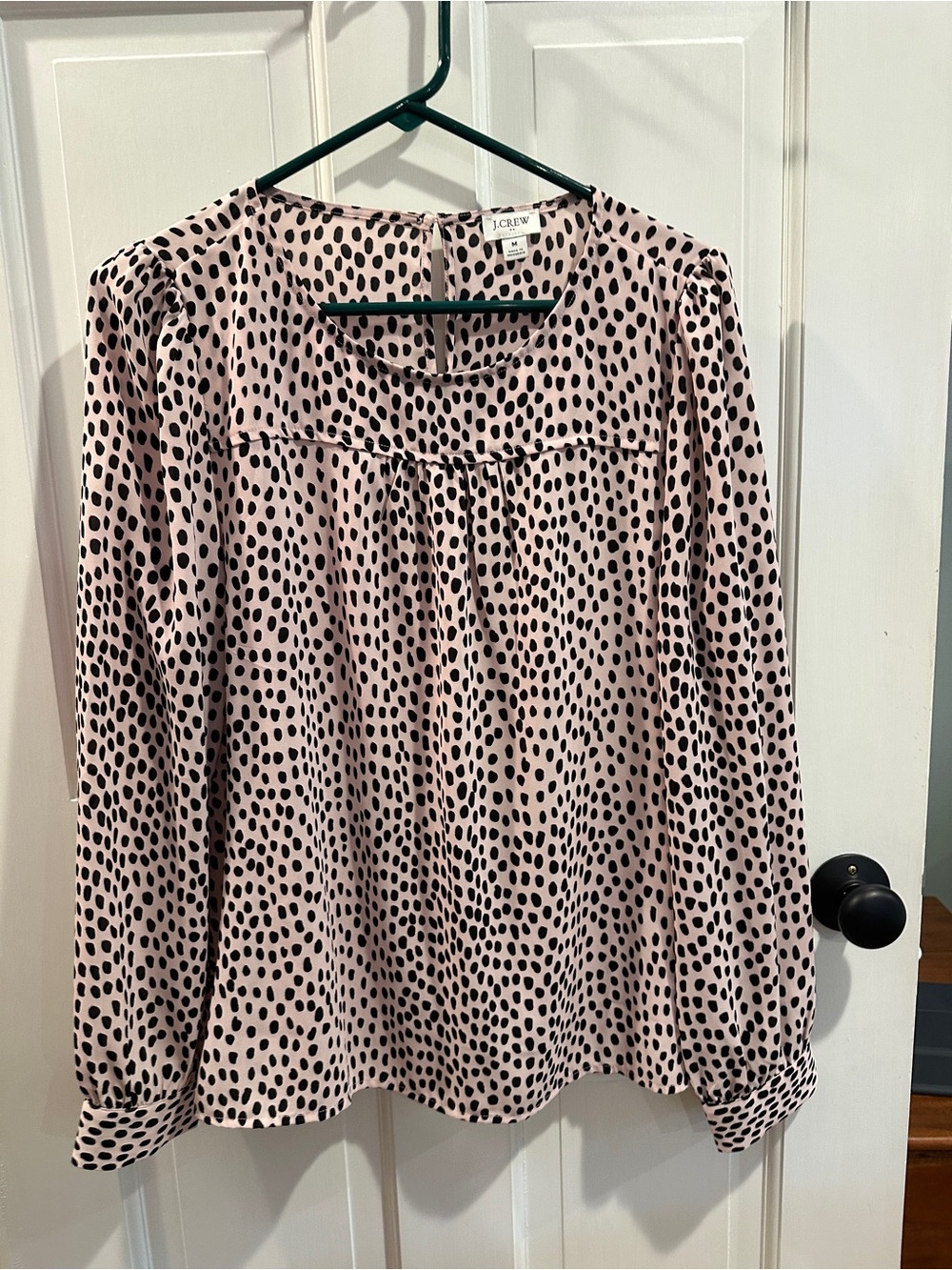 J. Crew Pink Blouse with Black Spot Print